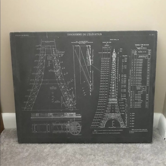 Sara Harris Other - Eiffel Tower Architectural Blueprint Canvas